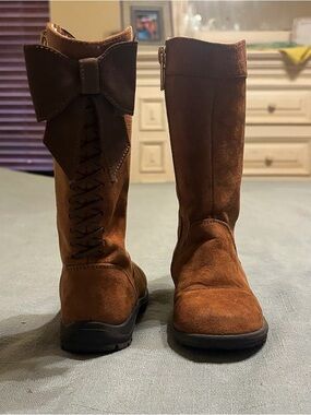 Michael Kors Girls Brown Suede Tall Boots with Bow